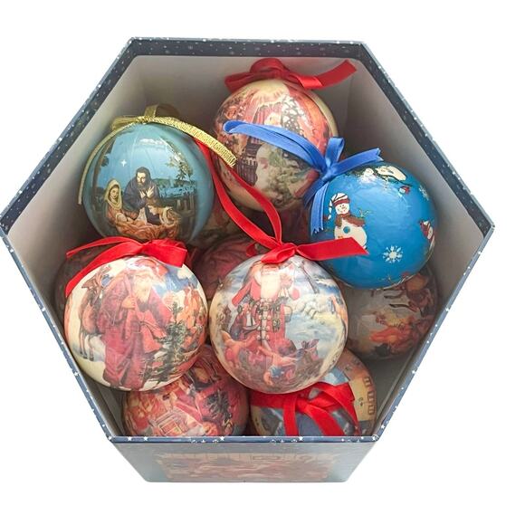 12 Victorian Santa with Angels 10" Christmas Ornaments Paper Mache Decoupage - Picture 4 of 10